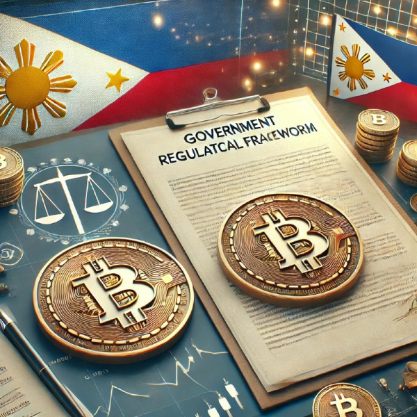 DALL·E 2024-12-24 17.50.35 - An image depicting a government regulatory framework for cryptocurrency in the Philippines. The scene includes official-looking documents with Bitcoin.jpeg