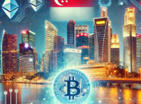 DALL·E 2024-12-24 18.19.30 - A symbolic illustration depicting Singapore outpacing Hong Kong in cryptocurrency adoption. The scene shows a futuristic cityscape of Singapore with d.jpg