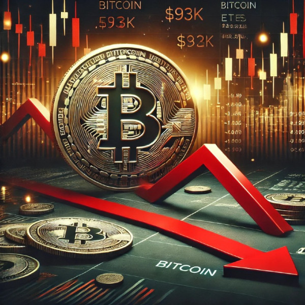 DALL·E 2024-12-24 18.26.09 - A digital illustration representing Bitcoin ETFs experiencing outflows as Bitcoins value falls below 93k. The scene shows a Bitcoin coin graphically.jpg