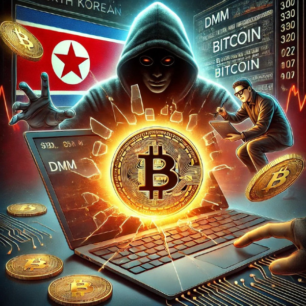 DALL·E 2024-12-24 19.03.42 - A dramatic illustration depicting North Korean hackers linked to a 307 million attack on DMM Bitcoin. The scene includes a digital representation of .jpg