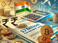 DALL·E 2024-12-24 19.32.44 - A detailed illustration highlighting Indias potential 2 billion tax revenue loss due to crypto traders shifting to offshore platforms. The image fea.jpg