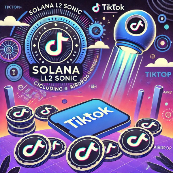 DALL·E 2024-12-24 19.49.01 - An illustration showcasing Solana L2 Sonics airdrop including TikTok users. The image features the Solana and Sonic logos, TikTok branding elements, .jpg