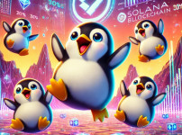 DALL·E 2024-12-25 15.55.29 - A vibrant and dynamic image featuring Pudgy Penguins, a popular NFT collection, soaring in excitement. The scene includes a group of cartoonish, color.jpg