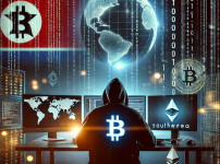 DALL·E 2024-12-26 18.21.45 - A dramatic illustration representing cyber warfare and cryptocurrency theft, featuring a shadowy hacker figure in a dark room lit by computer screens .jpg