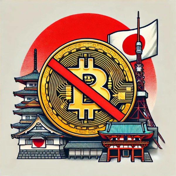 DALL·E 2024-12-26 18.28.30 - An illustration symbolizing Japans rejection of Bitcoin as a reserve currency. The image features the Japanese flag prominently displayed, with a bol.jpg