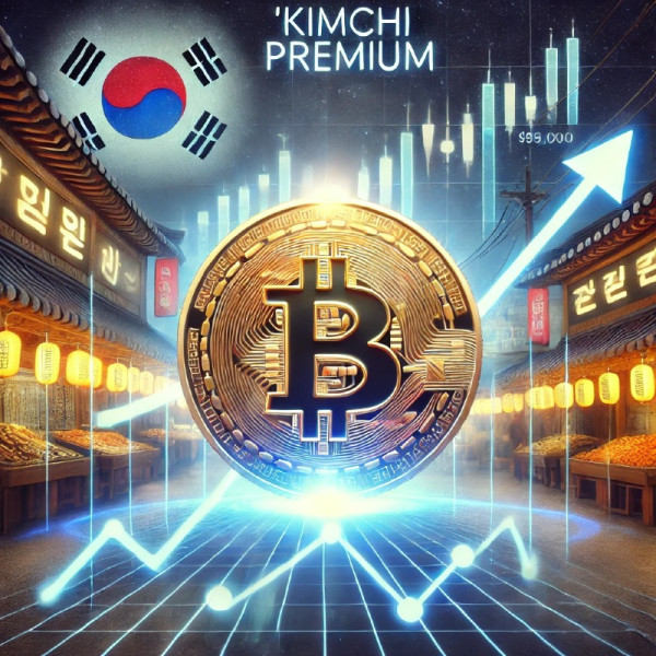 DALL·E 2024-12-26 19.43.28 - A digital illustration depicting Bitcoin price dynamics at 98,000, highlighting the Kimchi premium phenomenon. The scene includes a large Bitcoin c.jpg