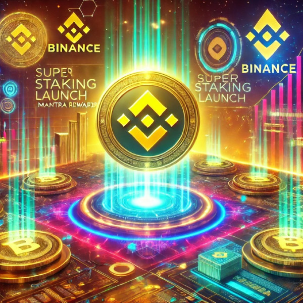 DALL·E 2024-12-27 20.42.23 - A futuristic and vibrant digital artwork depicting Binances BNSOL Super Staking launch with MANTRA rewards. The scene includes a glowing BNSOL token .jpg