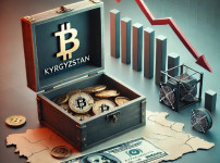 DALL·E 2024-12-28 23.34.47 - A financial decline in Kyrgyzstans cryptocurrency mining industry, featuring a symbolic tax collection box half-empty and a bitcoin mining rig in the.jpg