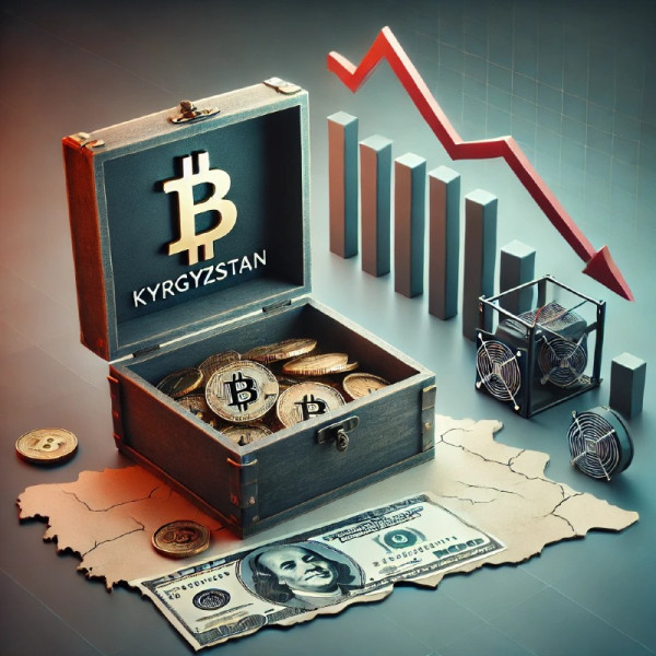 DALL·E 2024-12-28 23.34.47 - A financial decline in Kyrgyzstans cryptocurrency mining industry, featuring a symbolic tax collection box half-empty and a bitcoin mining rig in the.jpg