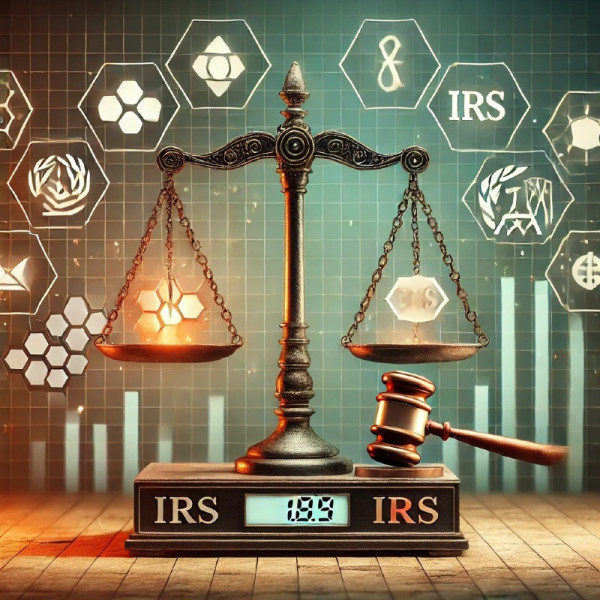 DALL·E 2024-12-29 22.02.22 - An illustrative image depicting the concept of decentralized finance (DeFi) facing challenges from tax regulations. Show a balance scale with DeFi sym.jpg