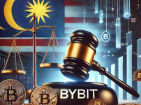 DALL·E 2024-12-30 21.37.03 - A dramatic illustration showing a gavel striking down with the Bybit logo in the background, symbolizing regulatory action. The scene includes the fla.jpg