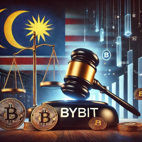 DALL·E 2024-12-30 21.37.03 - A dramatic illustration showing a gavel striking down with the Bybit logo in the background, symbolizing regulatory action. The scene includes the fla.jpg