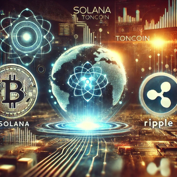 DALL·E 2024-12-31 19.19.56 - A futuristic digital financial ecosystem showcasing Solana, Toncoin, Ripple logos prominently, with a sleek AI-inspired design theme. In the backgroun.jpg