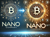 DALL·E 2024-12-31 19.24.46 - A sleek and modern illustration of a tech company rebranding, featuring a logo transformation to Nano Bit. The design includes Bitcoin symbols and a.jpg